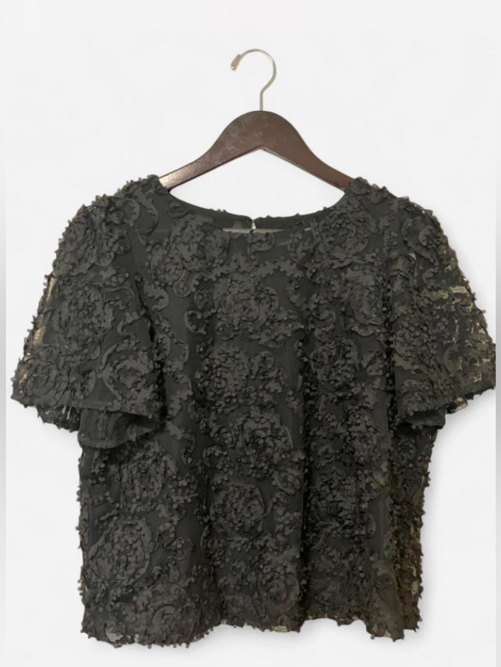 Loft Black Textured Floral Appliqué Women's Top Women’s Size MP
